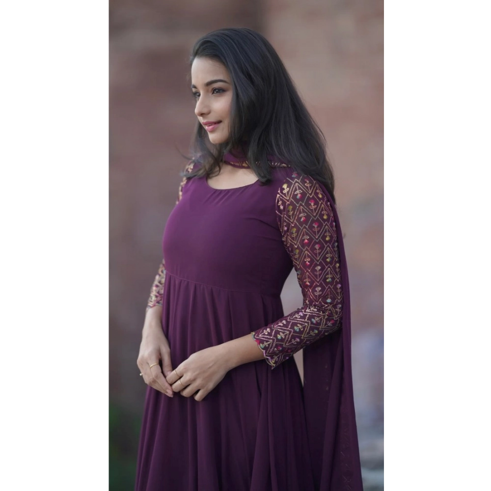 generic women's georgette embroidery 3 4th sleeve round neck kurti with dupatta set (wine) generic women's georgette embroidery 3 4th sleeve round neck kurti with dupatta set (wine)