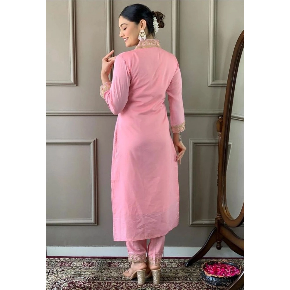 generic women's roman silk embroidery 3 4th sleeve v neck kurti with pant dupatta set (pink) generic women's roman silk embroidery 3 4th sleeve v neck kurti with pant dupatta set (pink)