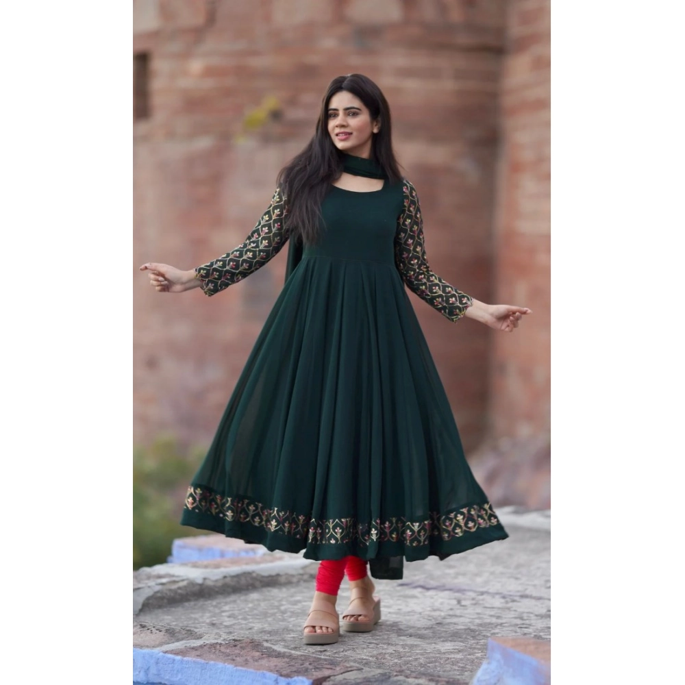 generic women's georgette embroidery 3 4th sleeve round neck kurti with dupatta set (green) generic women's georgette embroidery 3 4th sleeve round neck kurti with dupatta set (green)