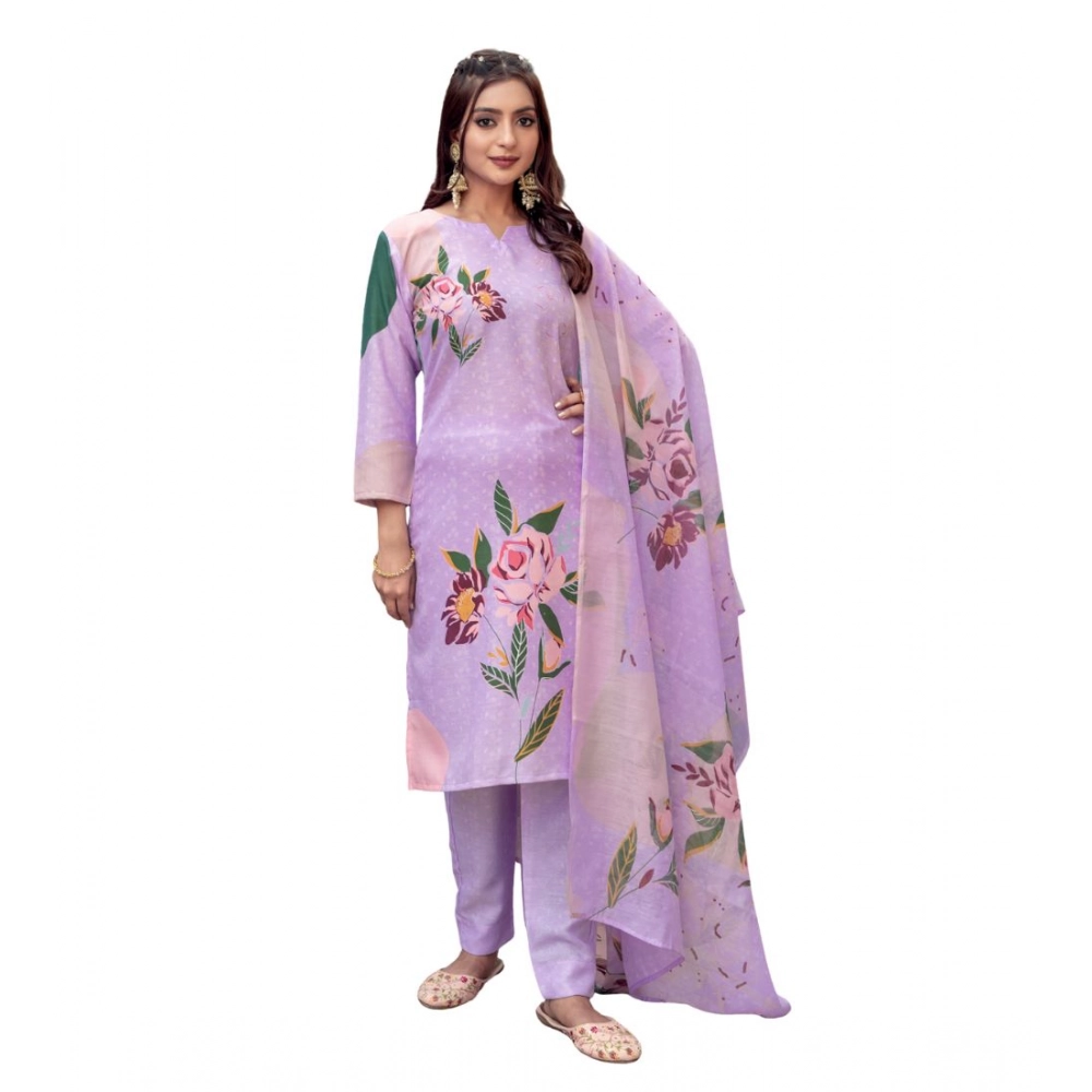 generic women's cotton blend printed kurti with pant dupatta set (lavender) generic women's cotton blend printed kurti with pant dupatta set (lavender)