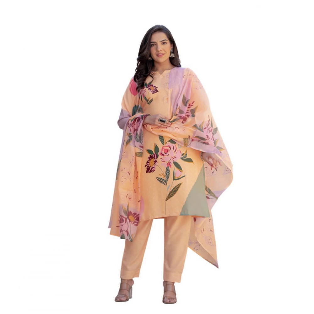 generic women's cotton blend printed kurti with pant dupatta set (orange) generic women's cotton blend printed kurti with pant dupatta set (orange)