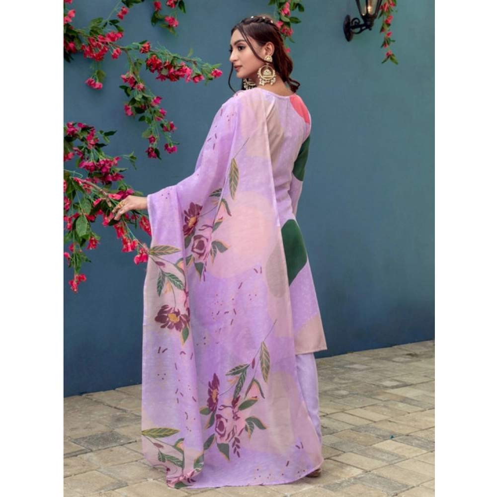 generic women's cotton blend printed kurti with pant dupatta set (lavender) generic women's cotton blend printed kurti with pant dupatta set (lavender)
