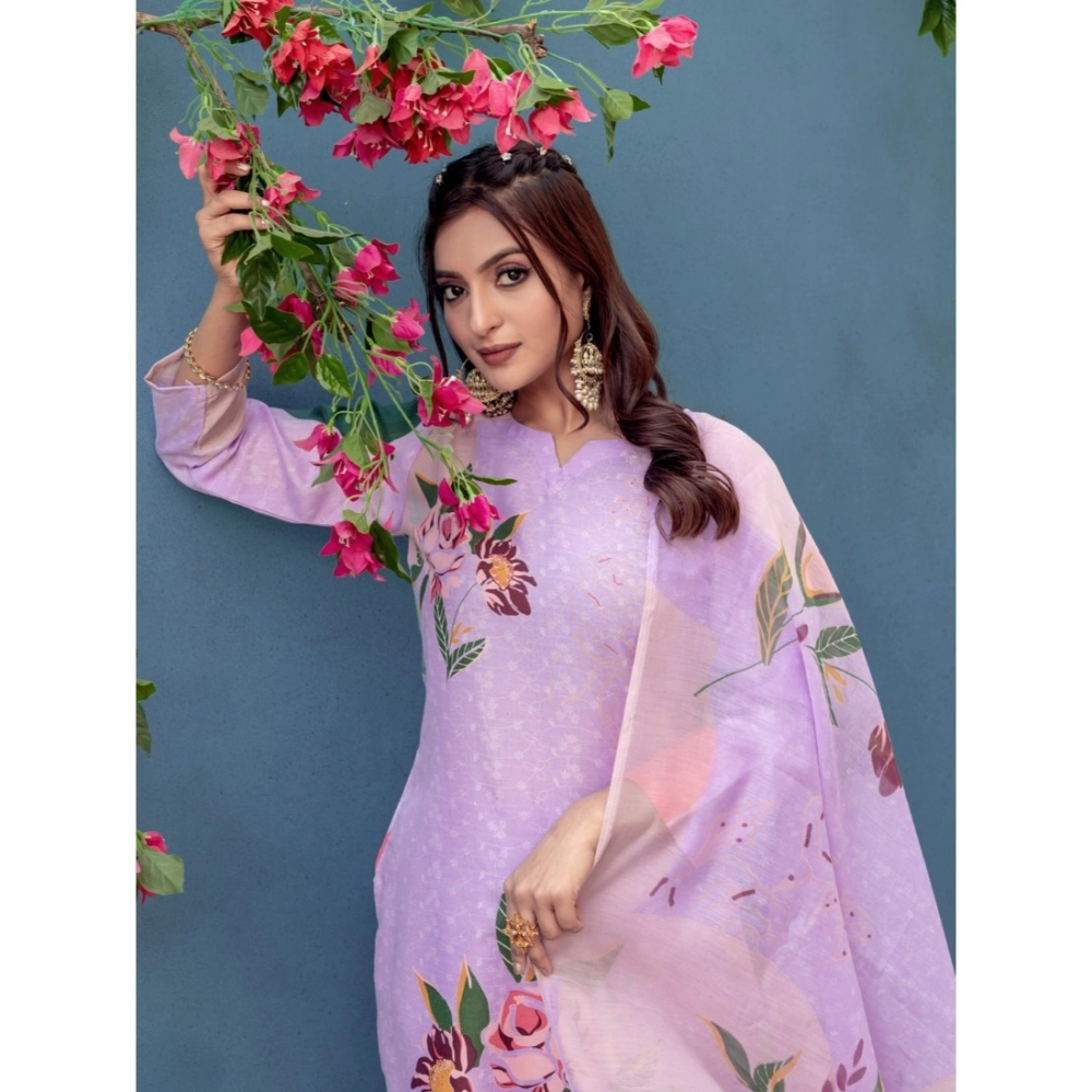 generic women's cotton blend printed kurti with pant dupatta set (lavender) generic women's cotton blend printed kurti with pant dupatta set (lavender)