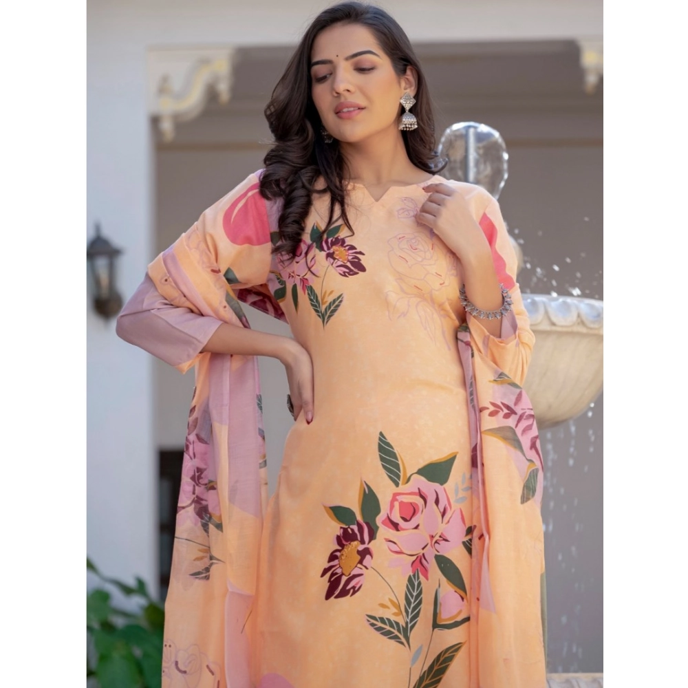 generic women's cotton blend printed kurti with pant dupatta set (orange) generic women's cotton blend printed kurti with pant dupatta set (orange)
