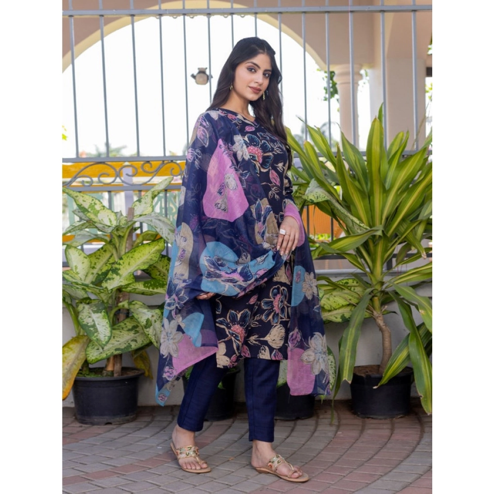 generic women's cotton blend printed kurti with pant dupatta set (navyblue) generic women's cotton blend printed kurti with pant dupatta set (navyblue)