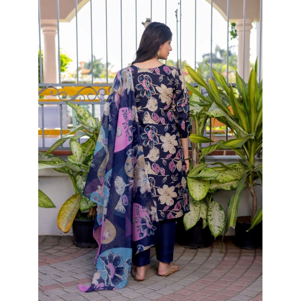 generic women's cotton blend printed kurti with pant dupatta set (navyblue) generic women's cotton blend printed kurti with pant dupatta set (navyblue)