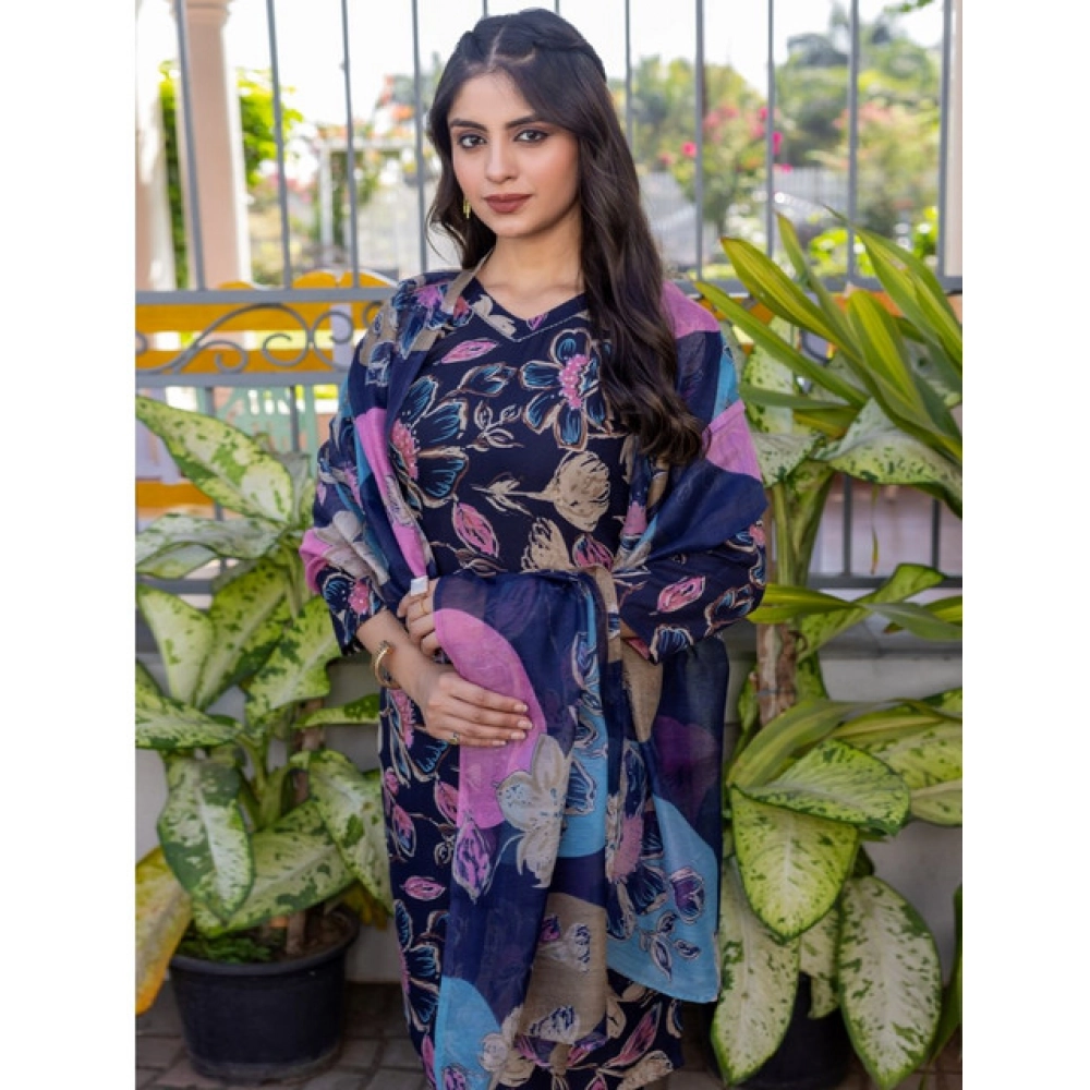 generic women's cotton blend printed kurti with pant dupatta set (navyblue) generic women's cotton blend printed kurti with pant dupatta set (navyblue)