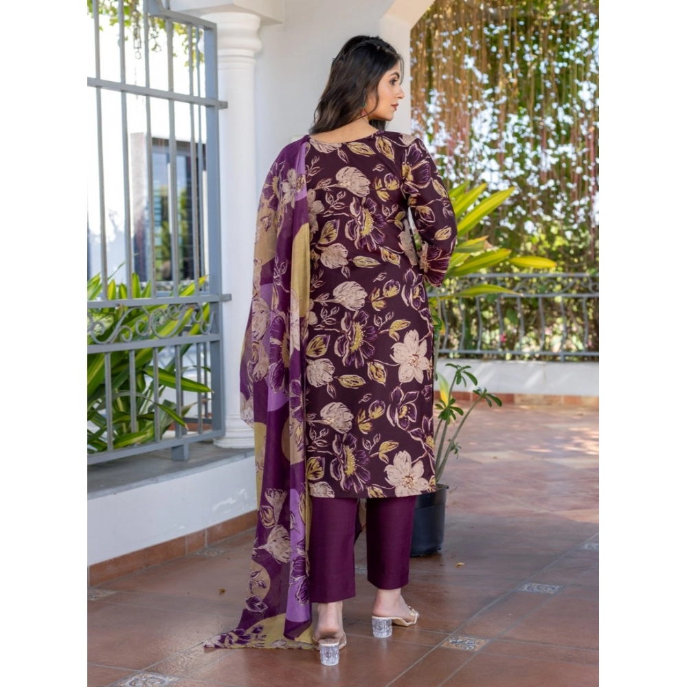 generic women's cotton blend printed kurti with pant dupatta set (purple) generic women's cotton blend printed kurti with pant dupatta set (purple)