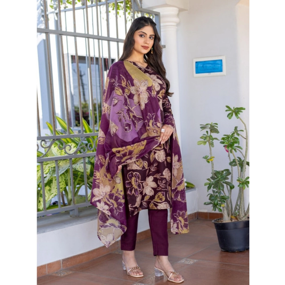 generic women's cotton blend printed kurti with pant dupatta set (purple) generic women's cotton blend printed kurti with pant dupatta set (purple)