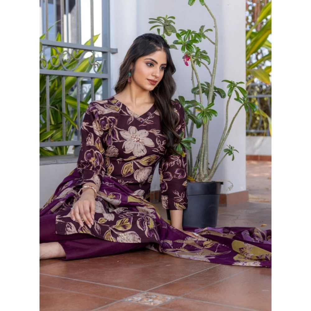 generic women's cotton blend printed kurti with pant dupatta set (purple) generic women's cotton blend printed kurti with pant dupatta set (purple)