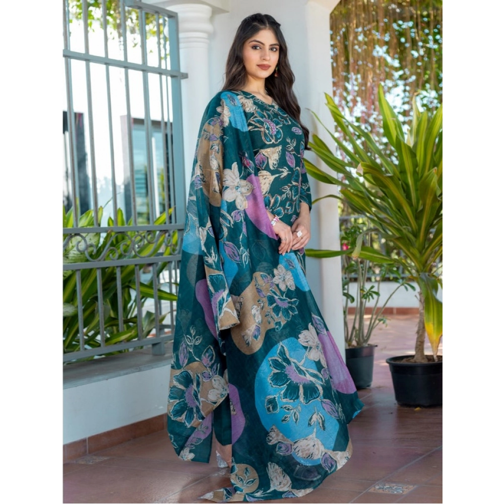 generic women's cotton blend printed kurti with pant dupatta set (rama) generic women's cotton blend printed kurti with pant dupatta set (rama)