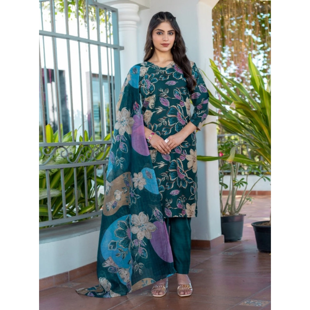 generic women's cotton blend printed kurti with pant dupatta set (rama) generic women's cotton blend printed kurti with pant dupatta set (rama)