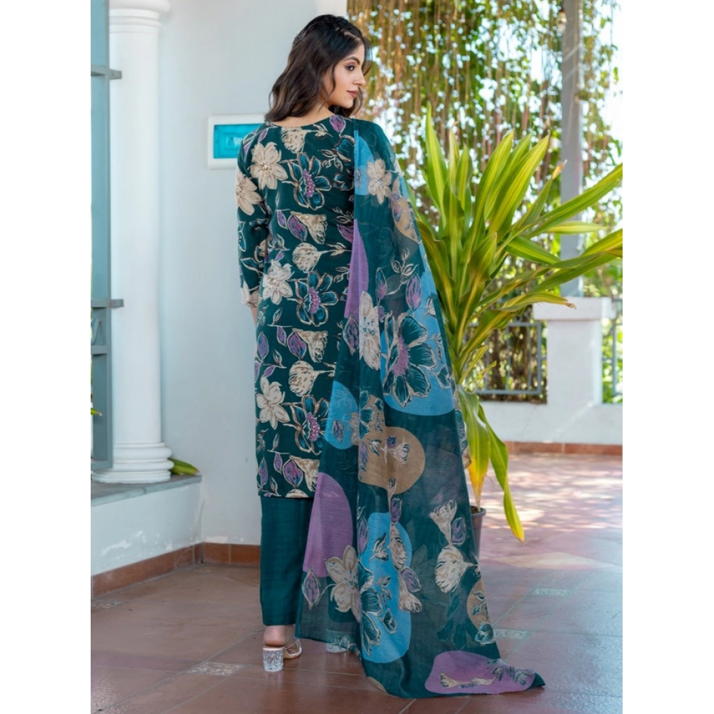 generic women's cotton blend printed kurti with pant dupatta set (rama) generic women's cotton blend printed kurti with pant dupatta set (rama)