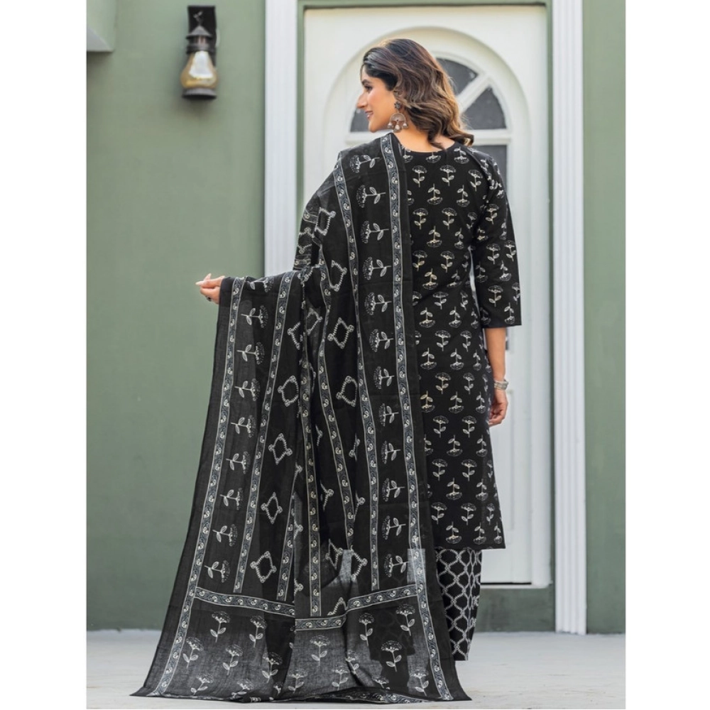 generic women's cotton blend printed kurti with pant dupatta set (black) generic women's cotton blend printed kurti with pant dupatta set (black)