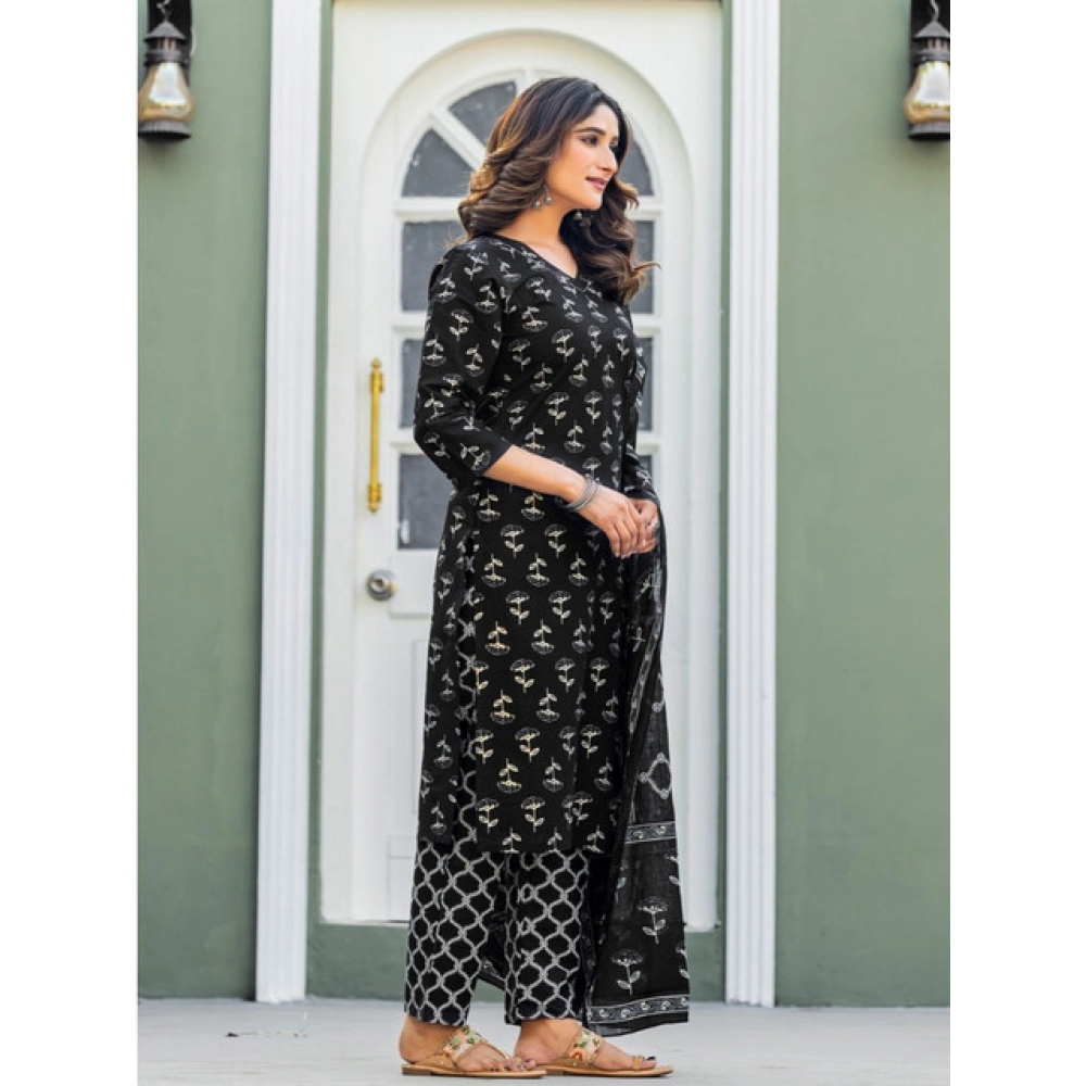 generic women's cotton blend printed kurti with pant dupatta set (black) generic women's cotton blend printed kurti with pant dupatta set (black)