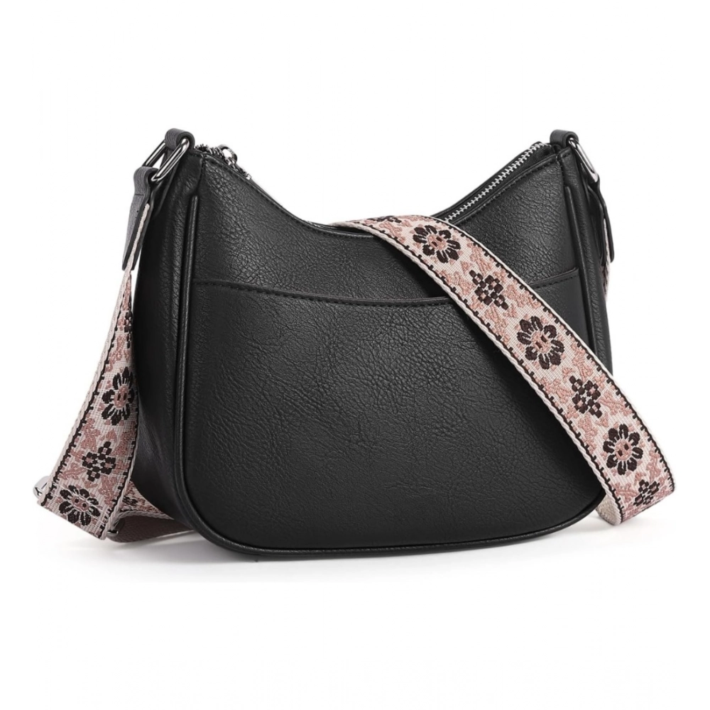 generic women's pu leather zipper sling bag (black) generic women's pu leather zipper sling bag (black)