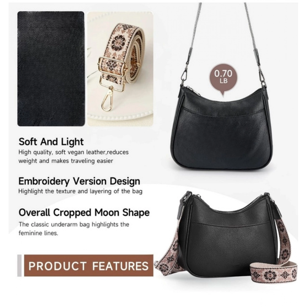 generic women's pu leather zipper sling bag (black) generic women's pu leather zipper sling bag (black)