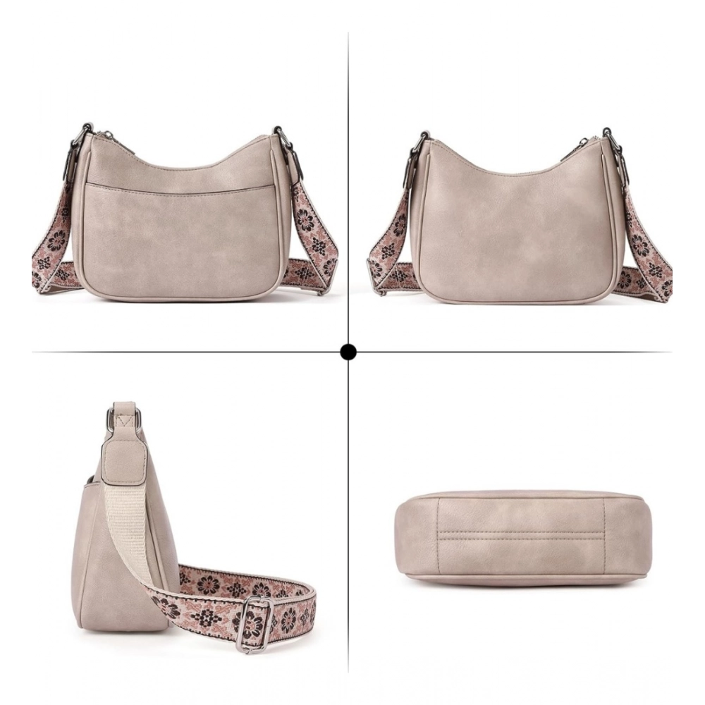 generic women's pu leather zipper sling bag (beige) generic women's pu leather zipper sling bag (beige)