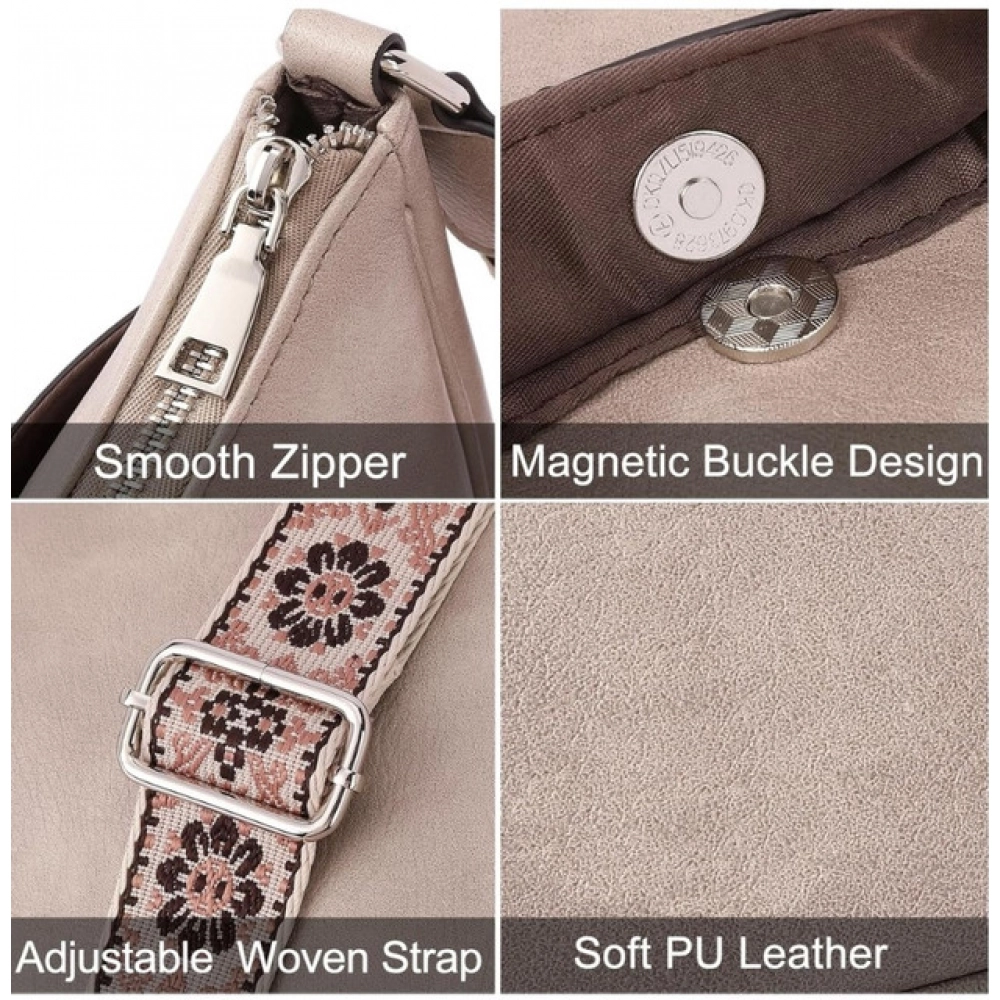 generic women's pu leather zipper sling bag (beige) generic women's pu leather zipper sling bag (beige)