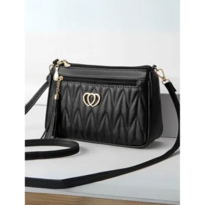 generic women's pu leather zipper sling bag (black)