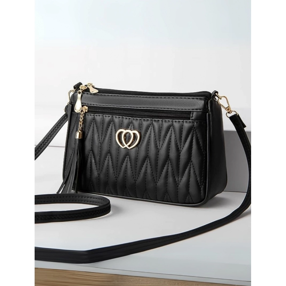 generic women's pu leather zipper sling bag (black) generic women's pu leather zipper sling bag (black)