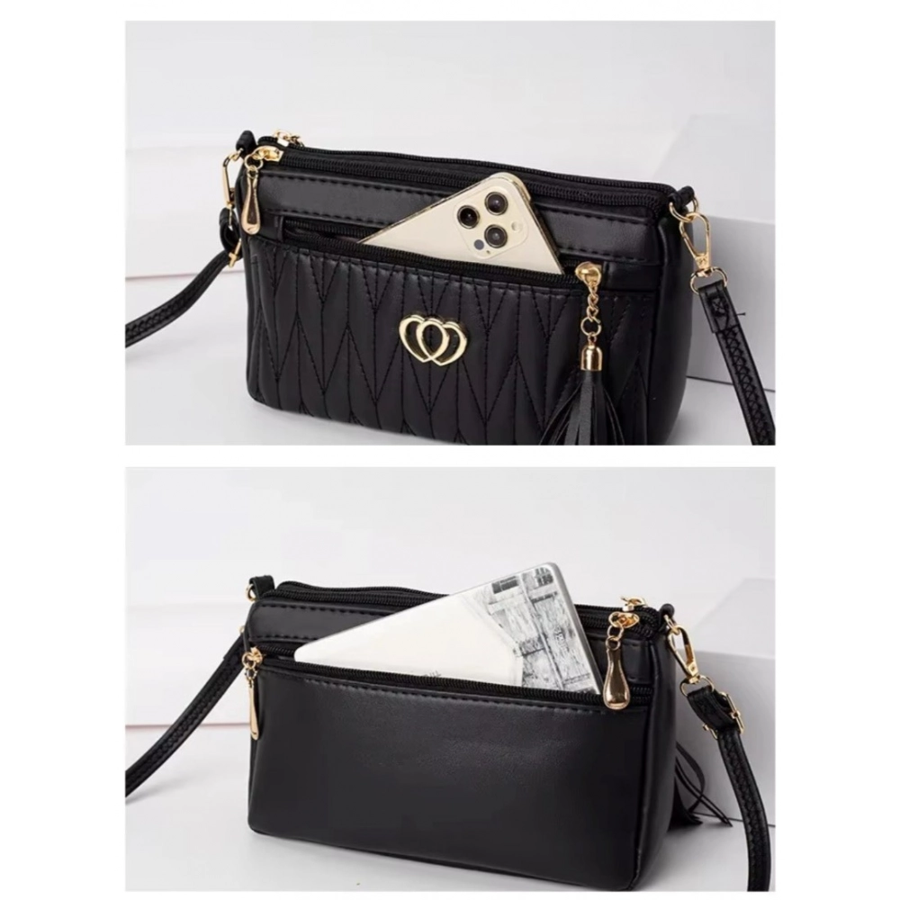 generic women's pu leather zipper sling bag (black) generic women's pu leather zipper sling bag (black)