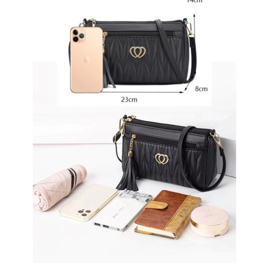 generic women's pu leather zipper sling bag (black) generic women's pu leather zipper sling bag (black)
