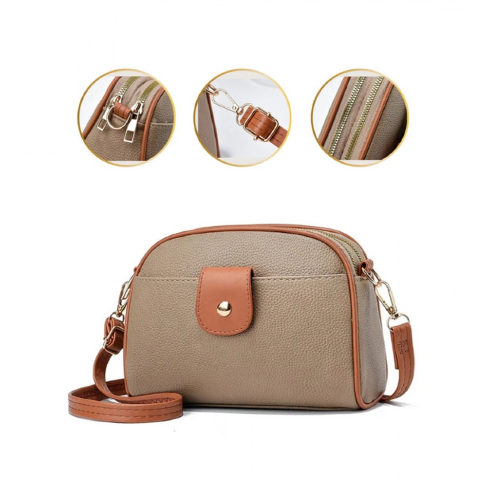 generic women's pu leather zipper sling bag (khakhi) generic women's pu leather zipper sling bag (khakhi)