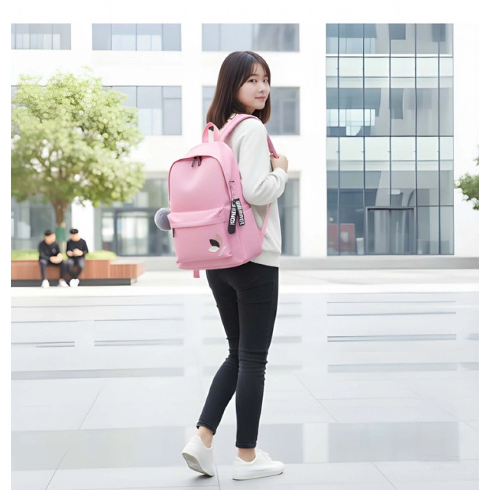 generic unisex pu leather solid medium zipper backpack (pink) generic unisex pu leather solid medium zipper backpack (pink)