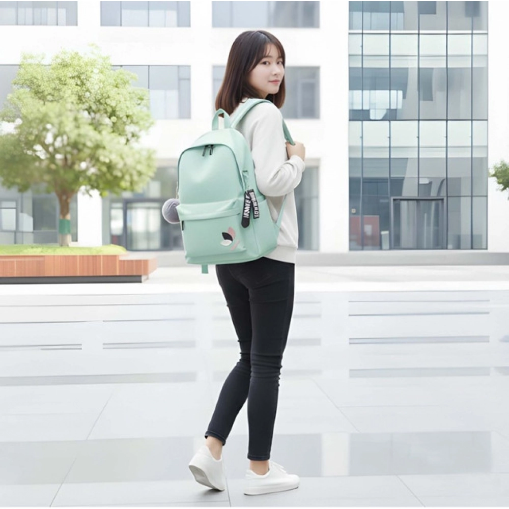generic unisex pu leather solid medium zipper backpack (green) generic unisex pu leather solid medium zipper backpack (green)