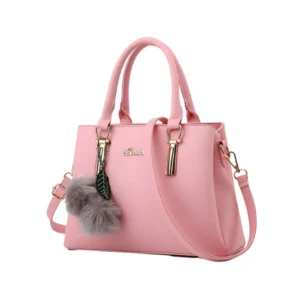 generic women's pu leather solid shoulder zipper handbag (pink)