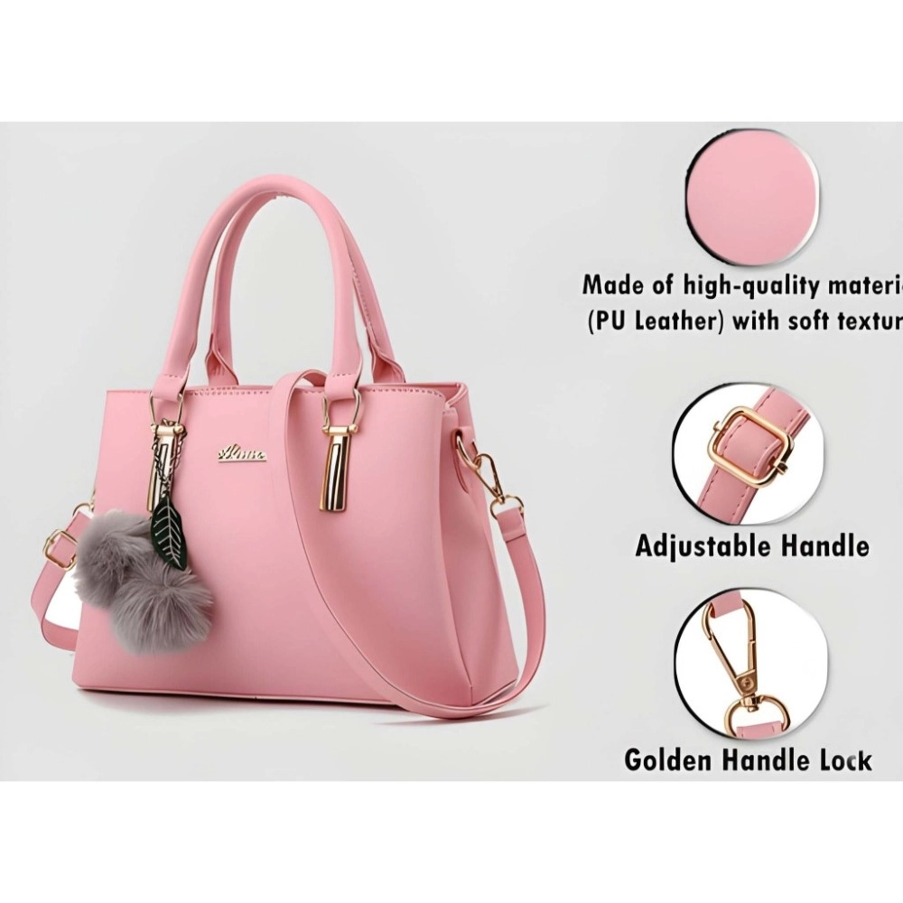 generic women's pu leather solid shoulder zipper handbag (pink) generic women's pu leather solid shoulder zipper handbag (pink)
