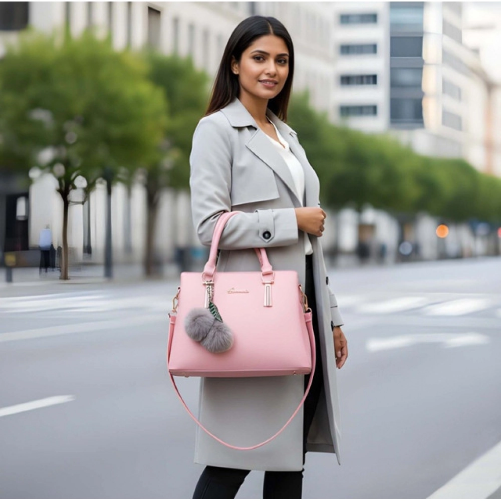 generic women's pu leather solid shoulder zipper handbag (pink) generic women's pu leather solid shoulder zipper handbag (pink)