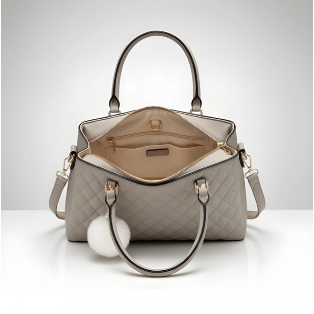 generic women's pu leather solid shoulder zipper handbag (grey) generic women's pu leather solid shoulder zipper handbag (grey)