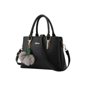 generic women's pu leather solid shoulder zipper handbag (black)