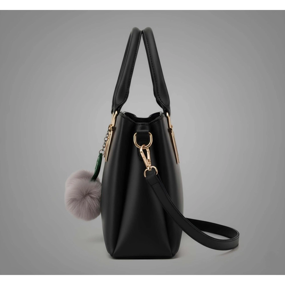 generic women's pu leather solid shoulder zipper handbag (black) generic women's pu leather solid shoulder zipper handbag (black)