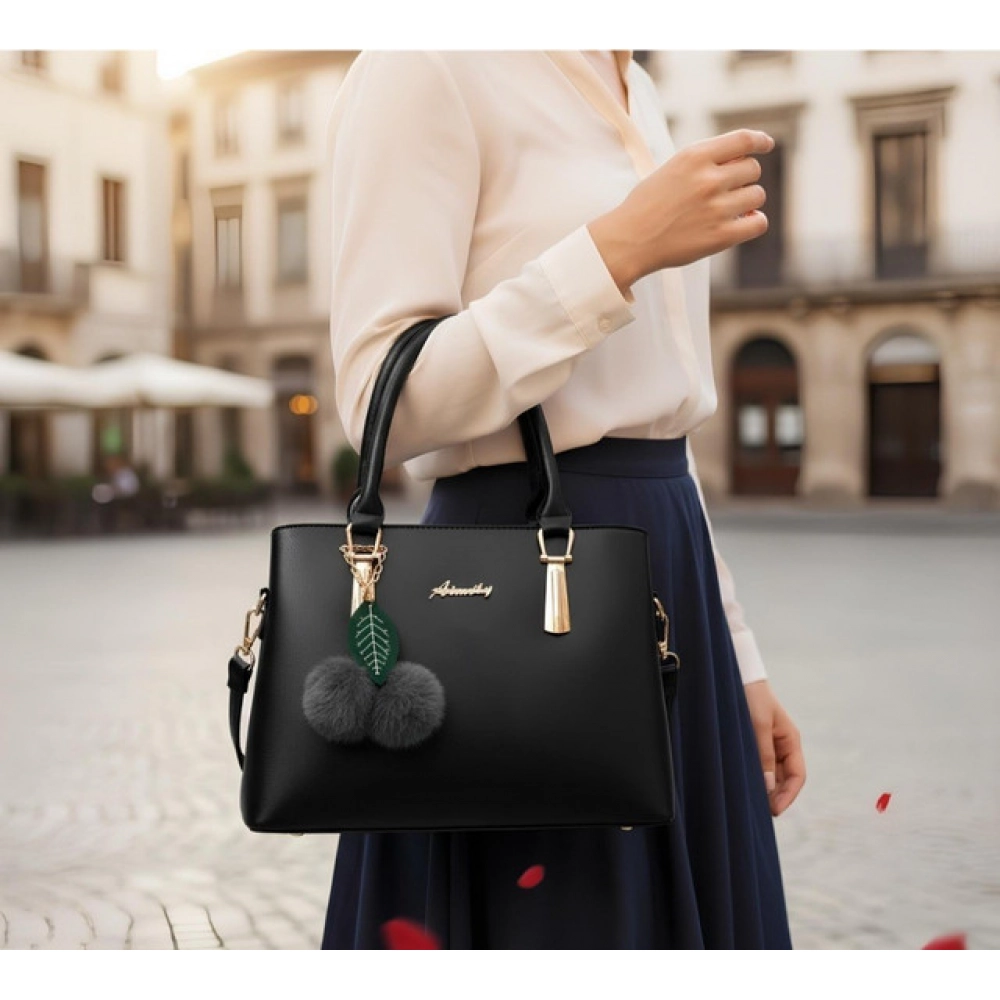 generic women's pu leather solid shoulder zipper handbag (black) generic women's pu leather solid shoulder zipper handbag (black)
