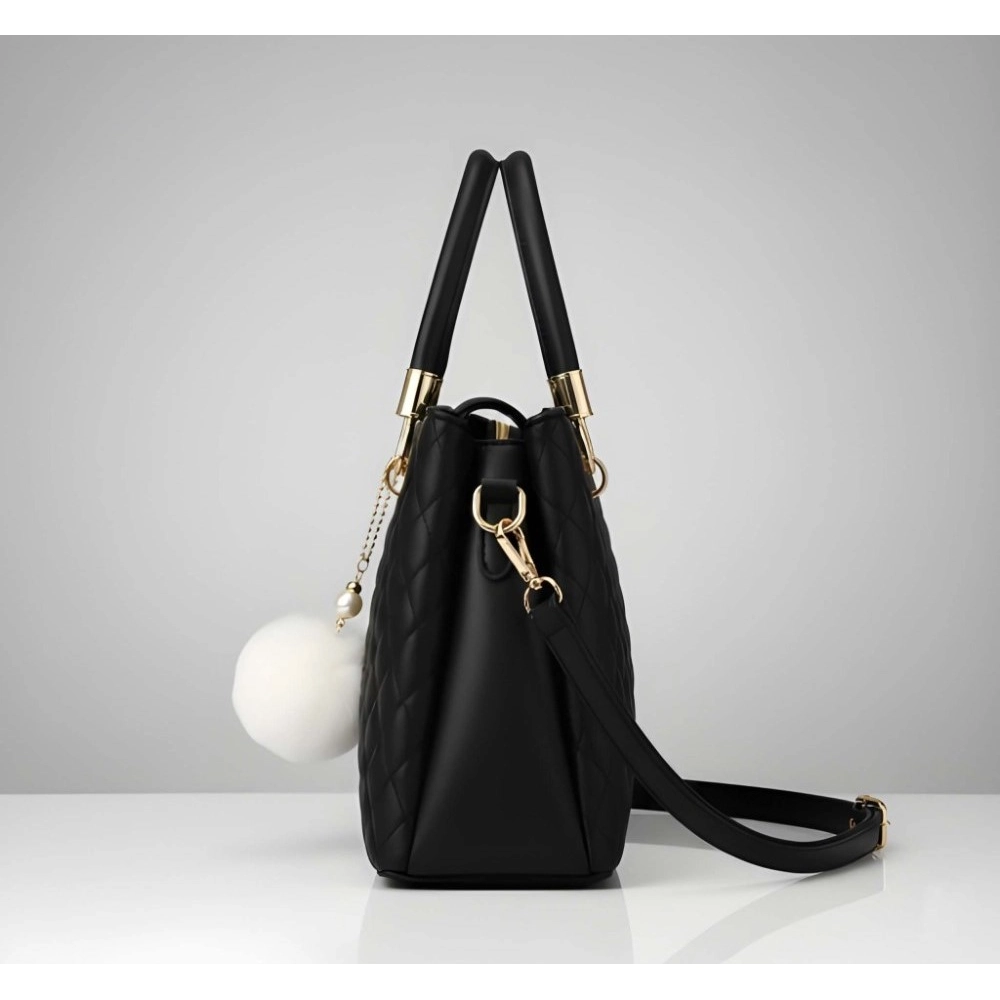 generic women's pu leather solid shoulder zipper handbag (black) generic women's pu leather solid shoulder zipper handbag (black)