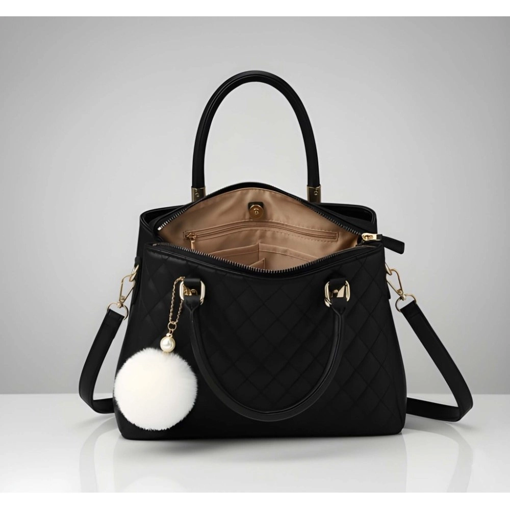 generic women's pu leather solid shoulder zipper handbag (black) generic women's pu leather solid shoulder zipper handbag (black)