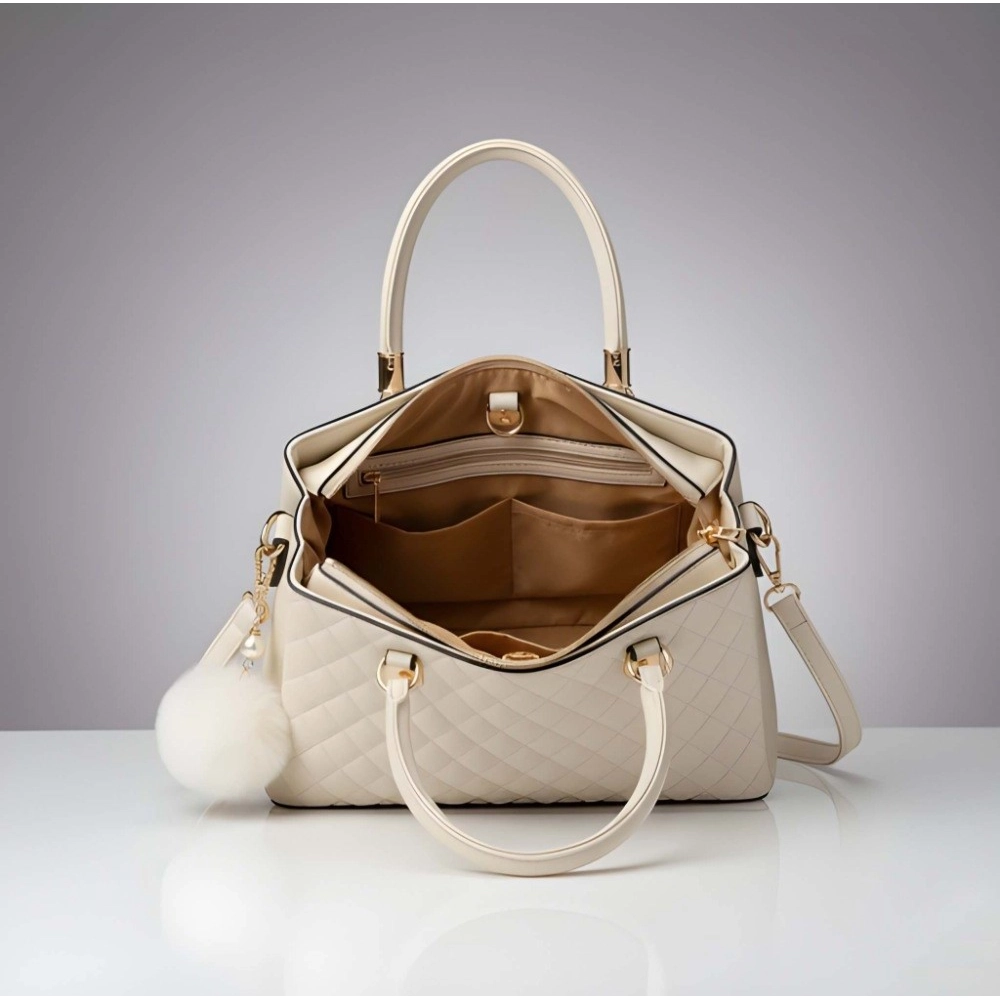 generic women's pu leather solid shoulder zipper handbag (cream) generic women's pu leather solid shoulder zipper handbag (cream)