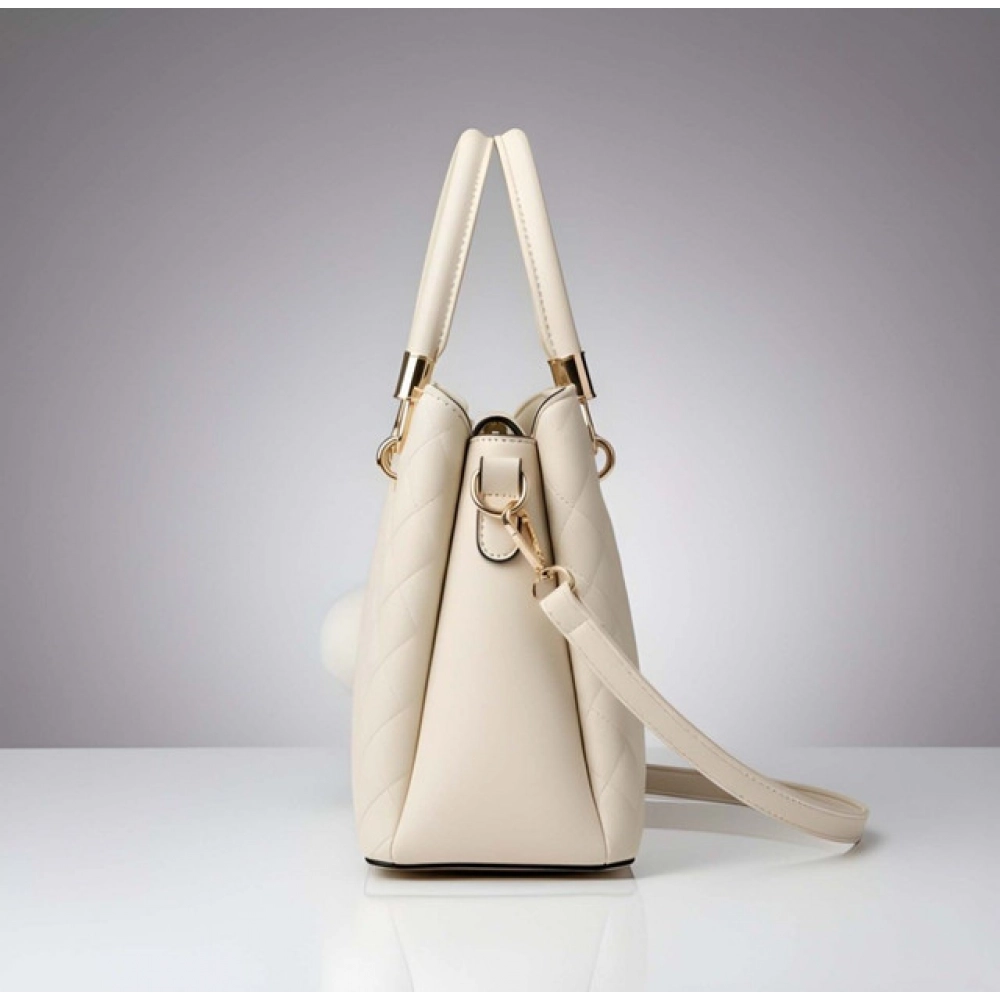 generic women's pu leather solid shoulder zipper handbag (cream) generic women's pu leather solid shoulder zipper handbag (cream)