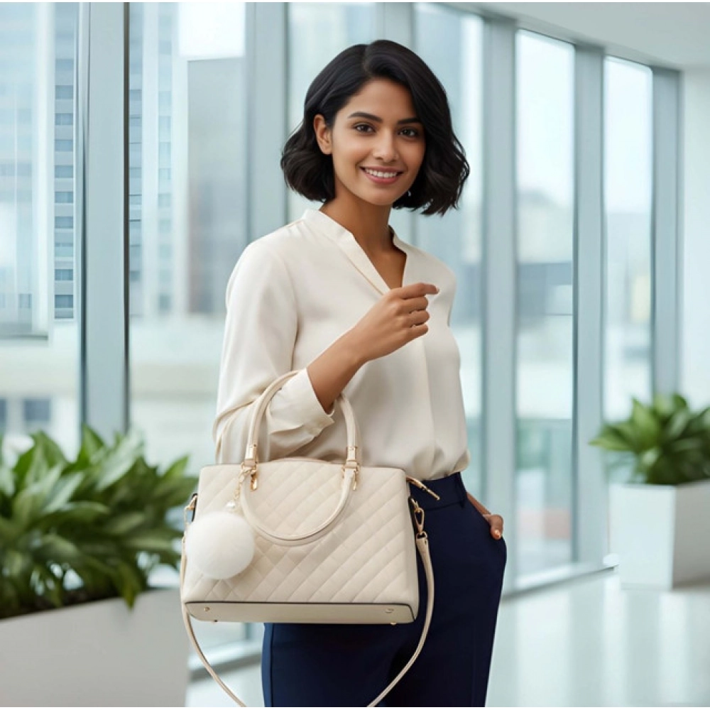generic women's pu leather solid shoulder zipper handbag (cream) generic women's pu leather solid shoulder zipper handbag (cream)