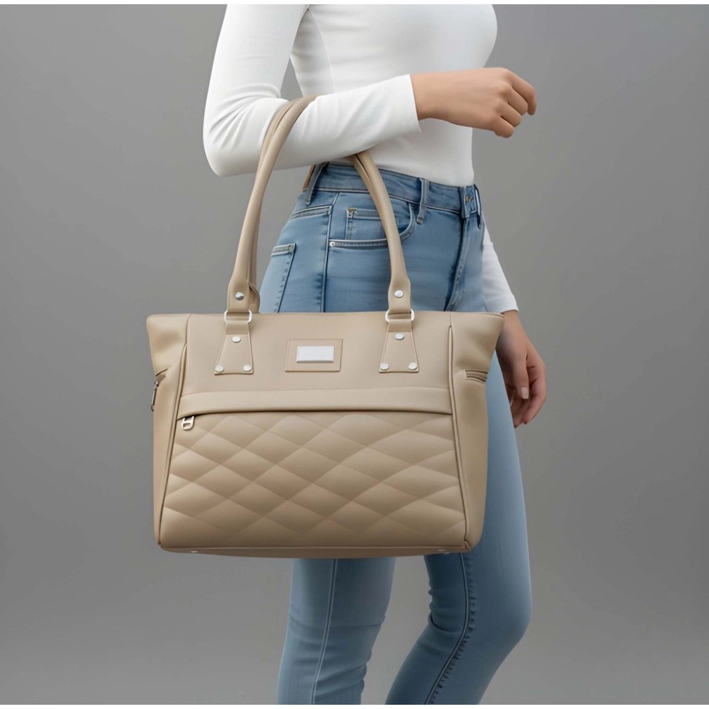 generic women's pu leather solid shoulder zipper handbag (beige) generic women's pu leather solid shoulder zipper handbag (beige)