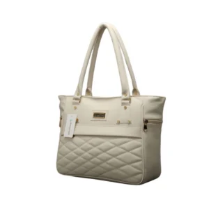 generic women's pu leather solid shoulder zipper handbag (cream)