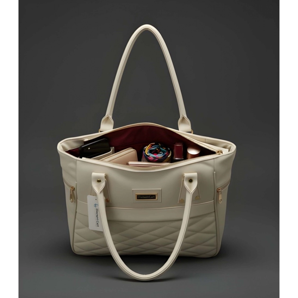 generic women's pu leather solid shoulder zipper handbag (cream) generic women's pu leather solid shoulder zipper handbag (cream)
