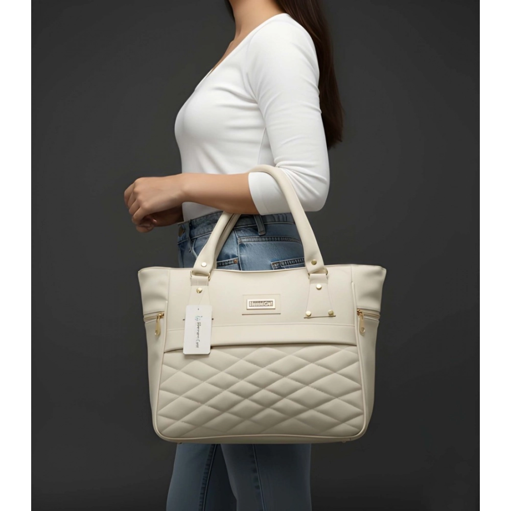generic women's pu leather solid shoulder zipper handbag (cream) generic women's pu leather solid shoulder zipper handbag (cream)