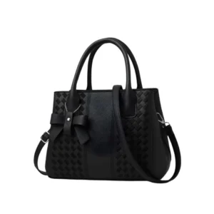 generic women's pu leather solid shoulder zipper handbag (black)
