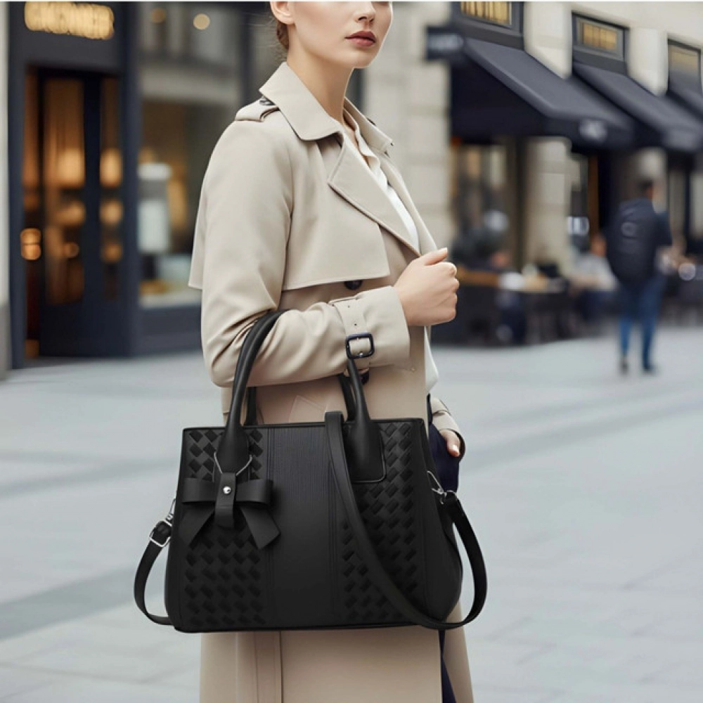 generic women's pu leather solid shoulder zipper handbag (black) generic women's pu leather solid shoulder zipper handbag (black)