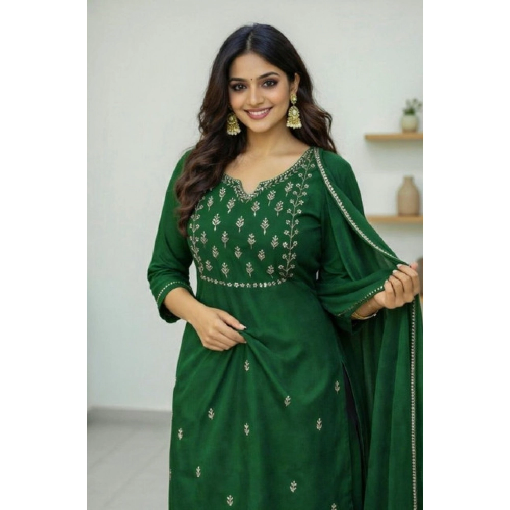 generic women's georgette ethnic motif round 3/4th sleeve kurti with pant dupatta set (green) generic women's georgette ethnic motif round 3/4th sleeve kurti with pant dupatta set (green)