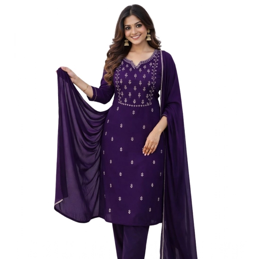 generic women's georgette ethnic motif round 3/4th sleeve kurti with pant dupatta set (purple) generic women's georgette ethnic motif round 3/4th sleeve kurti with pant dupatta set (purple)